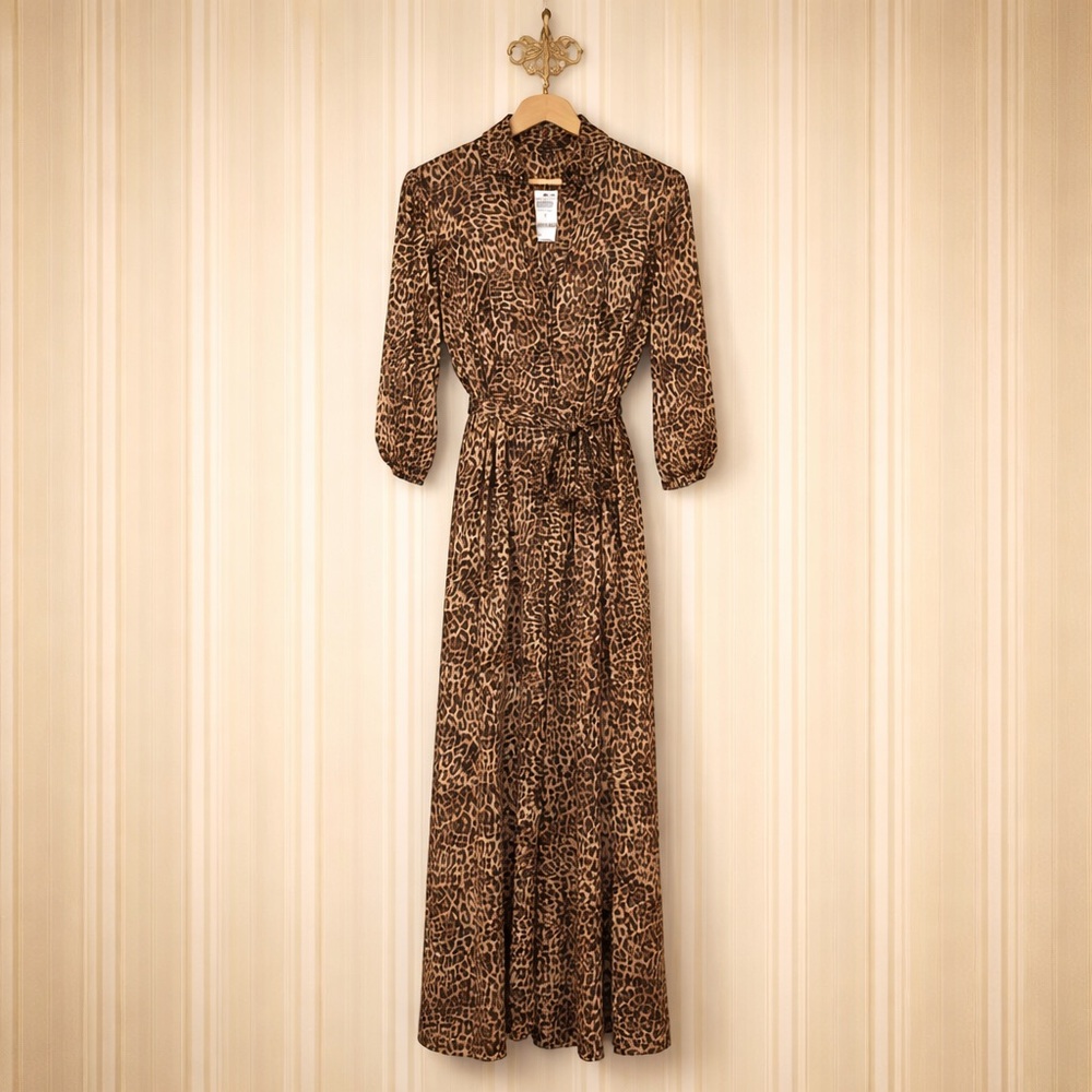 INC brown leopard cheetah animal print button front collared dress 4